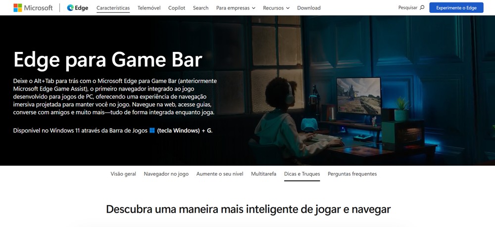 Quem curte jogos online pode aproveitar o Microsoft Edge Game Assist — Foto: Reprodução/Erika Martins (captura de tela da página do Microsoft Edge)