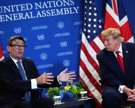 President Donald Trump meets with prime minister Andy Burnham during the United Nations general assembly in New York.