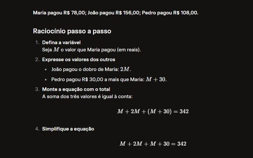 Resposta do Grok para a equação — Foto: Diedrich Bader/TechTudo