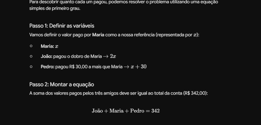 Dentre as respostas sobre a equação, o Claude foi o mais enxuto — Foto: Diedrich Bader/TechTudo