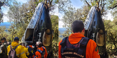 Equipes de buscam encontram helic&oacute;ptero que caiu em Santa Catarina Foto: Corpo de Bombeiros de Santa Catarina