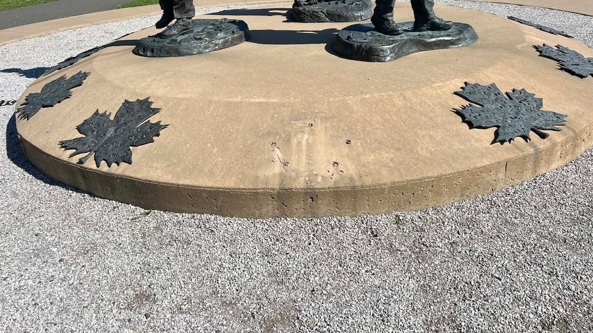 Man arrested, bronze maple leaf stolen from Moncton Mounties memorial recovered: RCMP