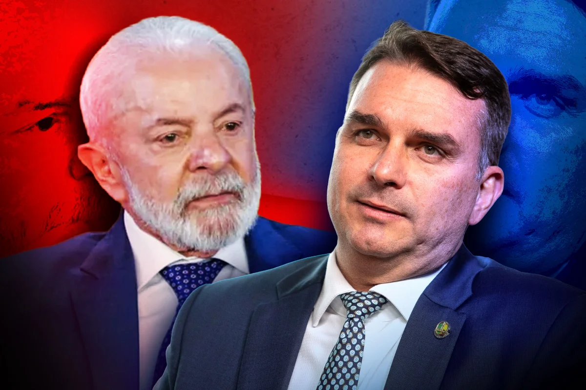 Imagem colorida mostra Lula e Flávio - Metrópoles