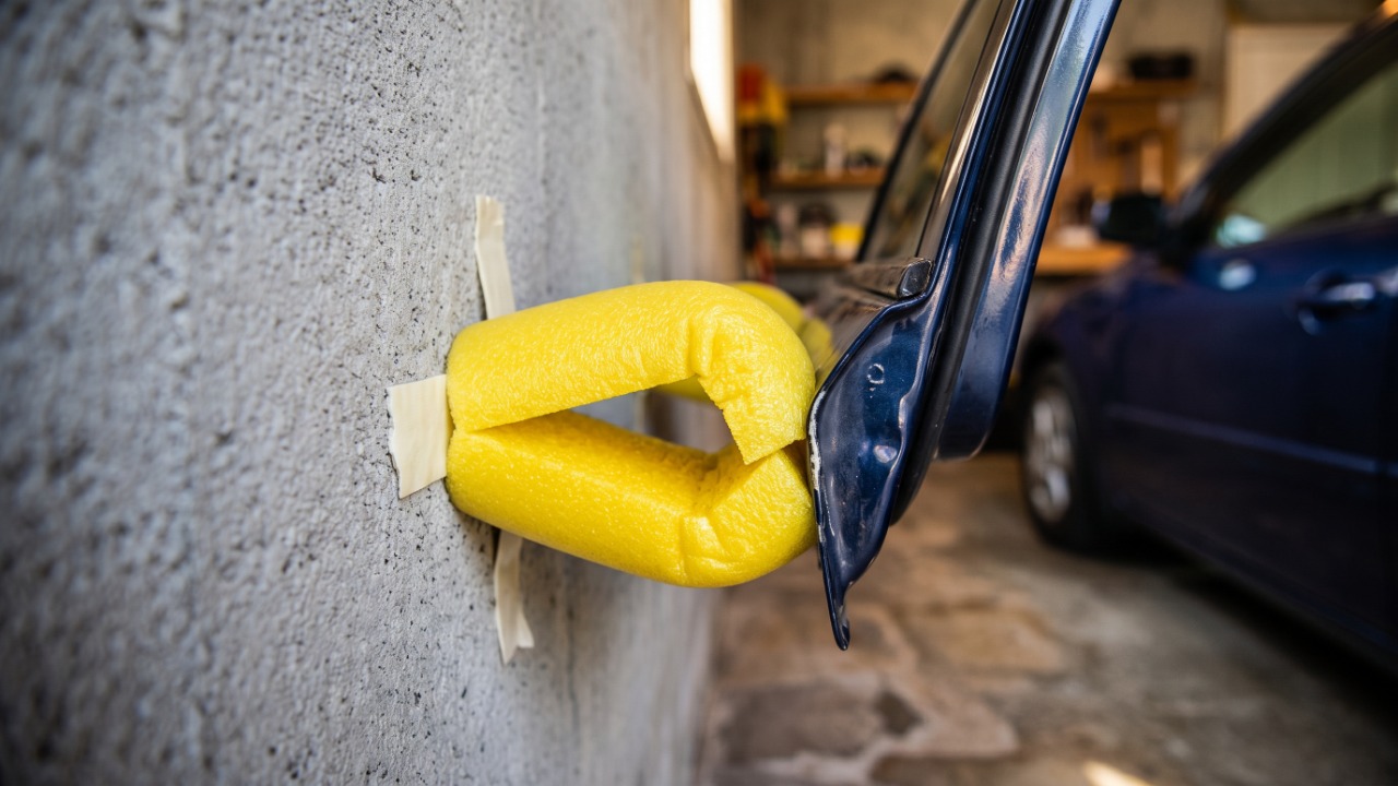 A gambiarra com macarrão de piscina que vira um “airbag” para a porta do carro dentro da garagem