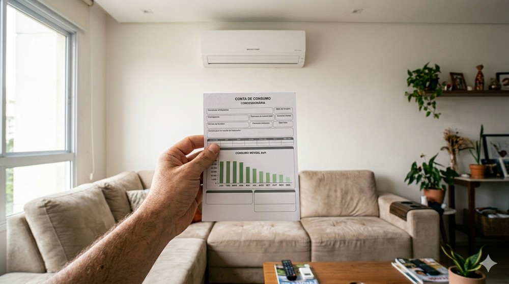Baixar demais a temperatura ou superestimar a capacidade do ar-condicionado pode ter como resultado uma conta de luz mais alta — Foto: Imagem gerada com IA/ Nano Banana 2