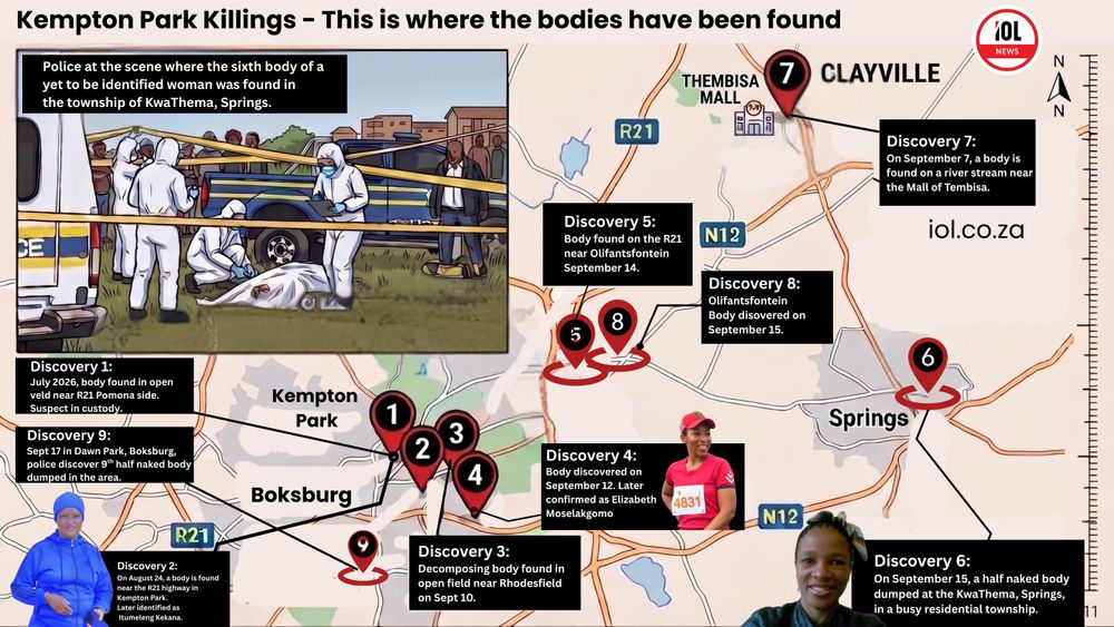 Rastreamento dos Assassinatos em Kempton Park | Onde os 9 corpos foram encontrados