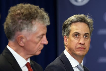 National security adviser, Jonathan Powell and foreign secretary Ed Miliband at the meeting between Burnham and Trump.