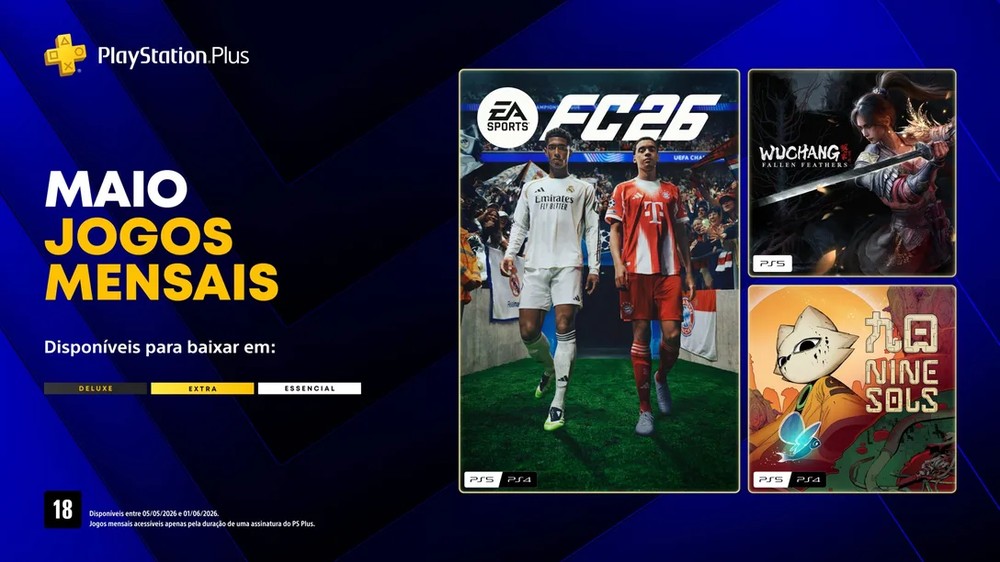 EA FC 26 foi um dos jogos mensais da PS Plus em maio de 2026 — Foto: Reprodução/PS Blog