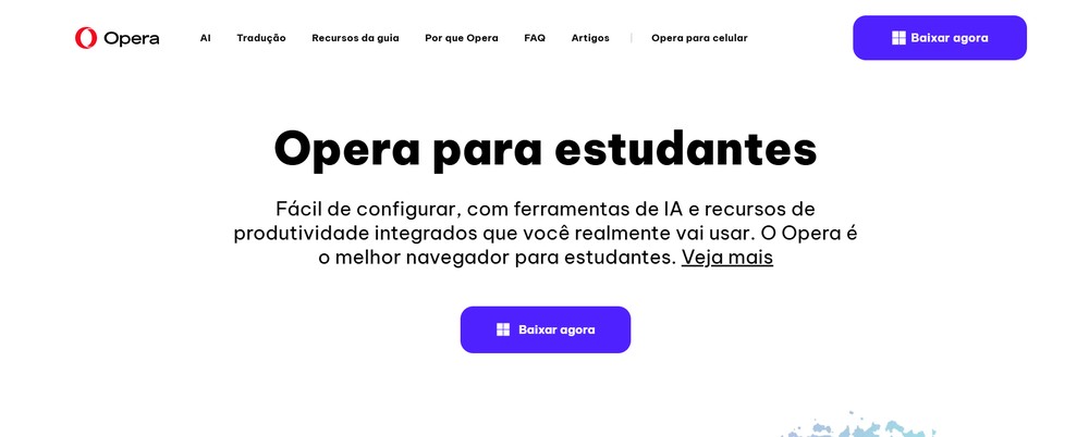 Opera para estudantes pode ser um aliado na produtividade — Foto: Reprodução/Erika Martins (captura de tela da página do Opera)