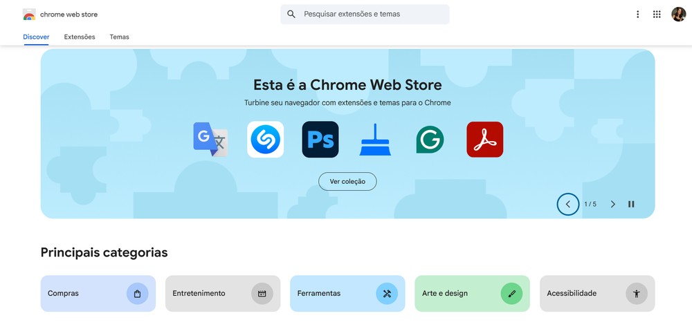 A Chrome Web Store é um dos pontos positivos para escolher o Google Chrome em 2026 — Foto: Reprodução/Erika Martins (captura de tela da página do Google)