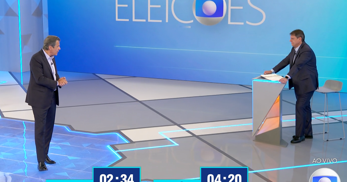 Tarcísio compara Haddad a Pinóquio durante debate: 'Você me lembra aquele personagem que quando mentia, o nariz crescia'