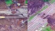 Deslizamento arrasta trecho de ferrovia e deixa trilhos suspensos na Índia; veja