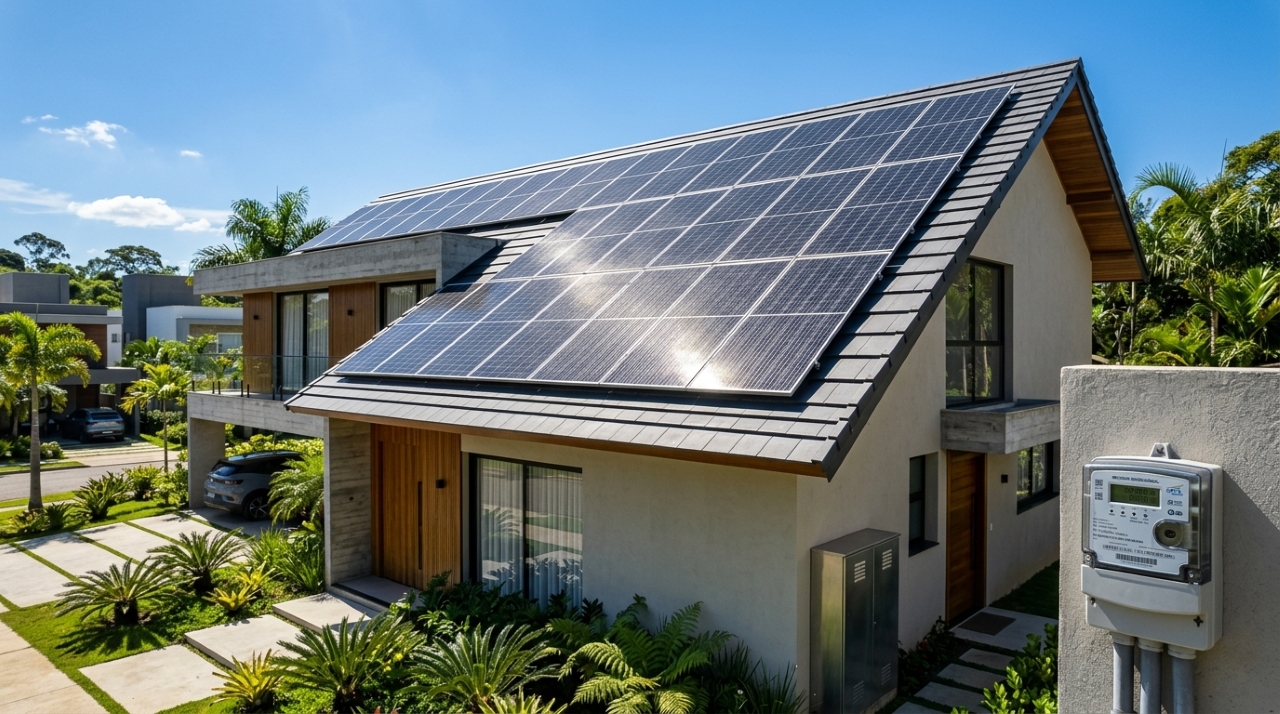 Casal financia painel solar para zerar a conta de luz e descobre no terceiro mês que a regra mudou: desde a Lei 14.300 quem conecta agora paga uma fatia crescente da taxa de uso da rede sobre a energia que injeta, em 2026 são 60% do chamado Fio B, e a economia prometida na simulação da vendedora encolhe justamente no verão