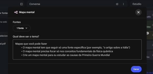 Prompt para transformar PDF em mapa mental no NotebookLM: veja como fazer