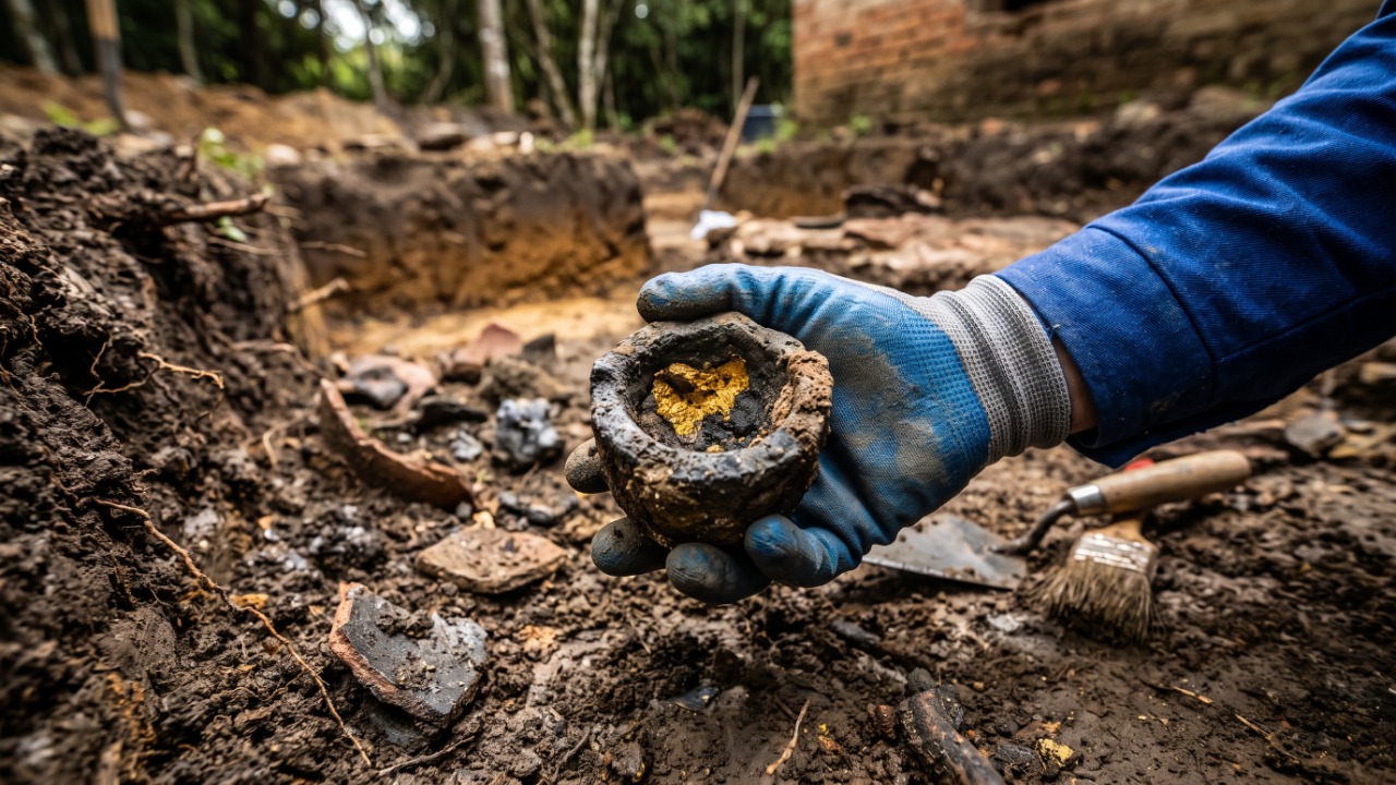 Escavações no Vale do Ribeira encontraram um forno de fundição de 300 anos que ainda tem escória grudada nas paredes e mostra a temperatura que os antigos alcançavam sem termômetro