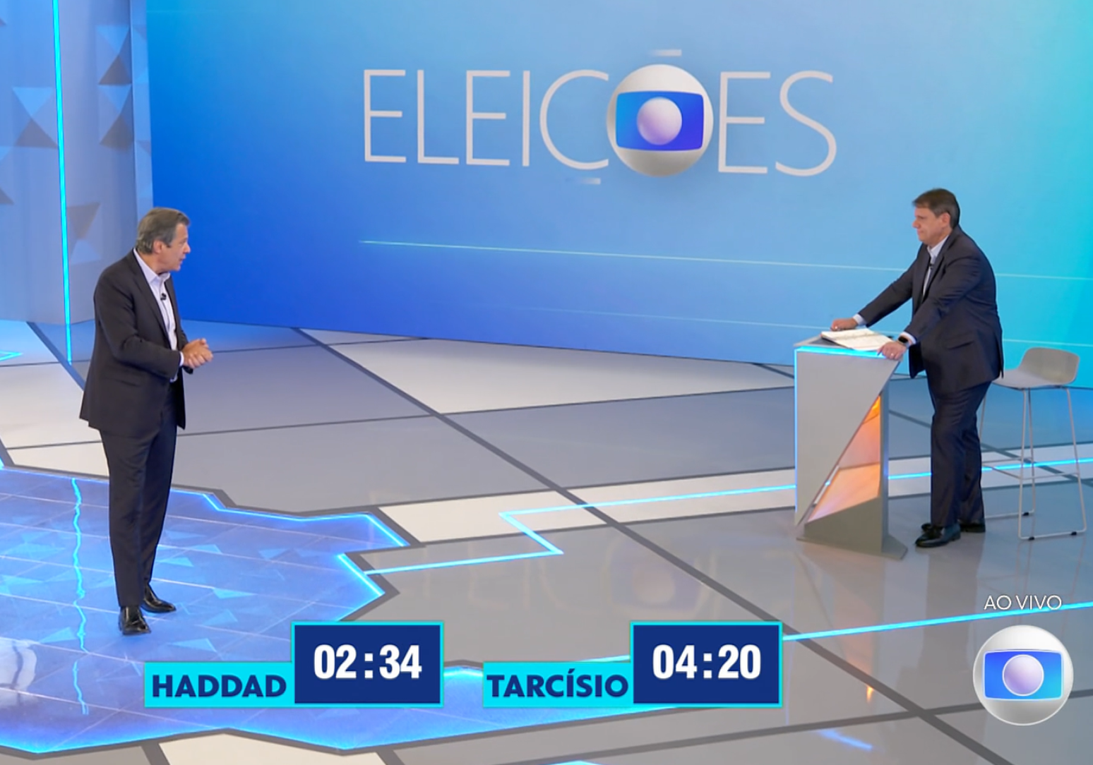 Haddad (PT) e Tarc&iacute;sio (Republicanos) em debate da TV Globo