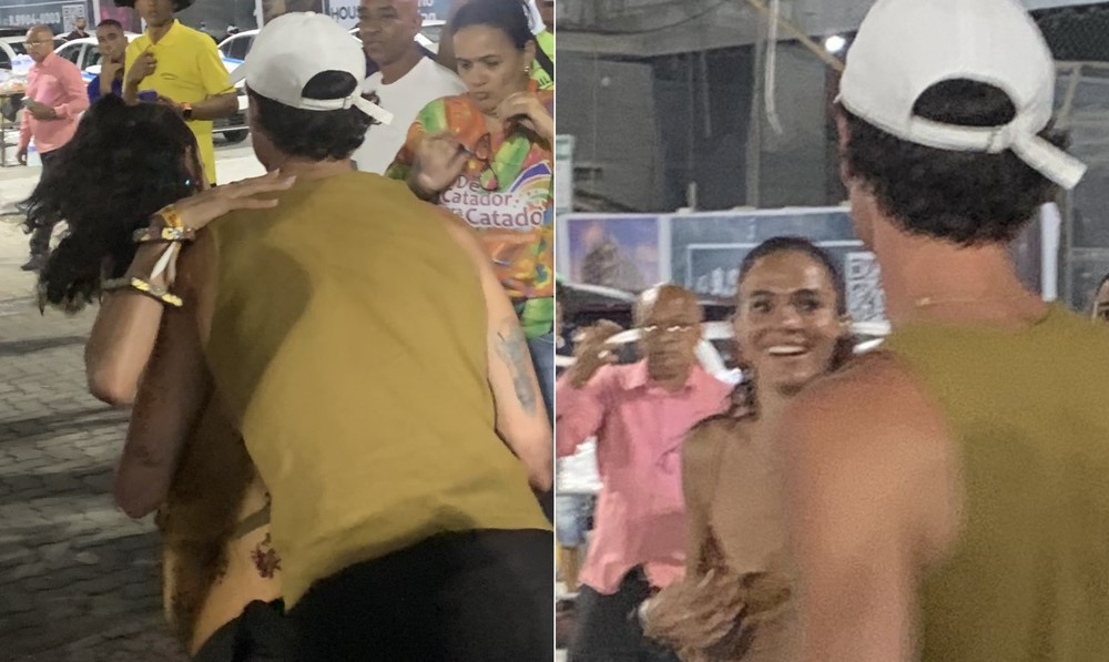 Shawn Mendes ajuda Bruna Marquezine a pular grade no carnaval de Salvador — Foto: @Shwnwrong/Reprodução/X
