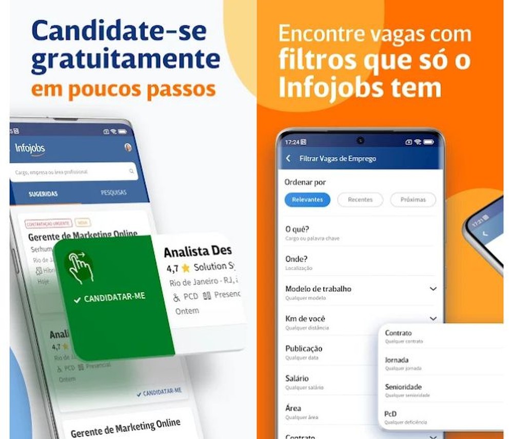 Infojobs permite cadastrar o currículo, pesquisar vagas e acompanhar candidaturas pelo celular — Foto: Reprodução/Google Play Store