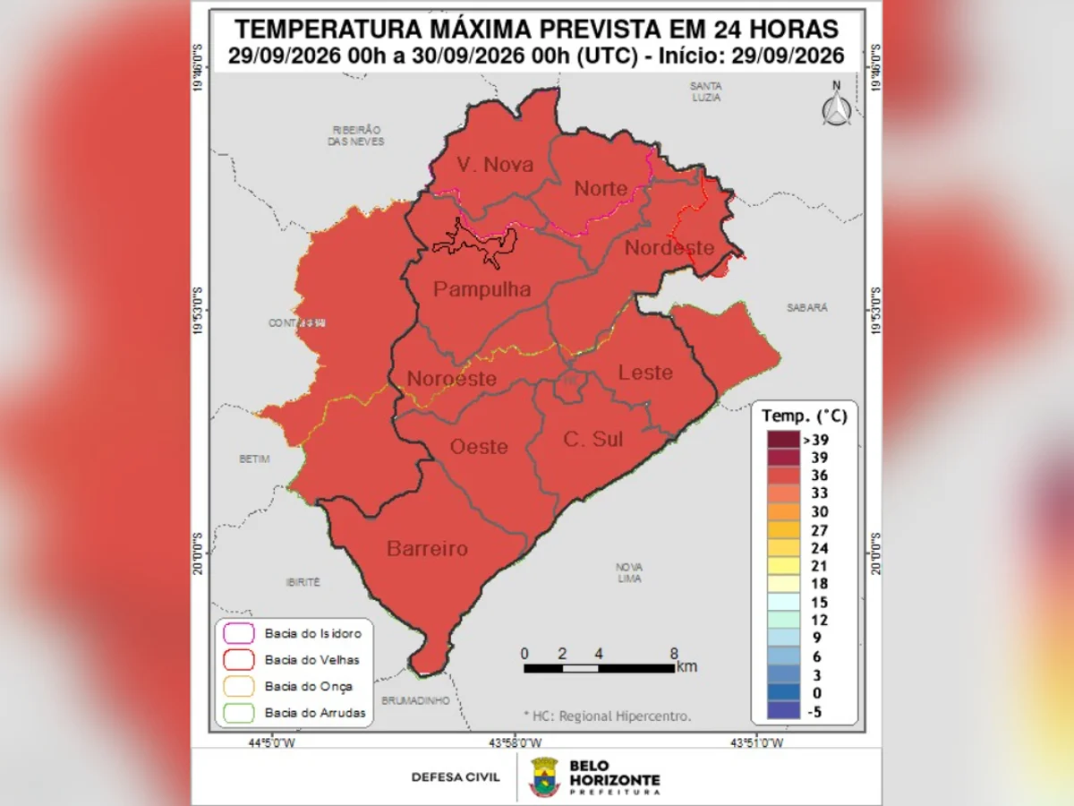 BH deve bater recorde de calor nesta quarta (30/9); umidade chega a 15%