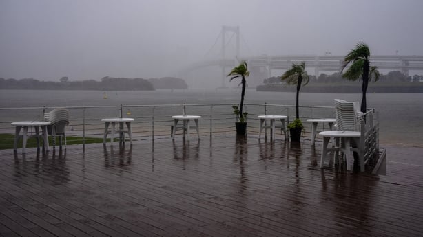 Heavy rain from Typhoon Dujuan battering Odaiba Beach