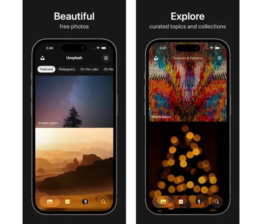 Unsplash é indicado principalmente para quem quer transformar fotografias em papéis de parede — Foto: Reprodução/App Store