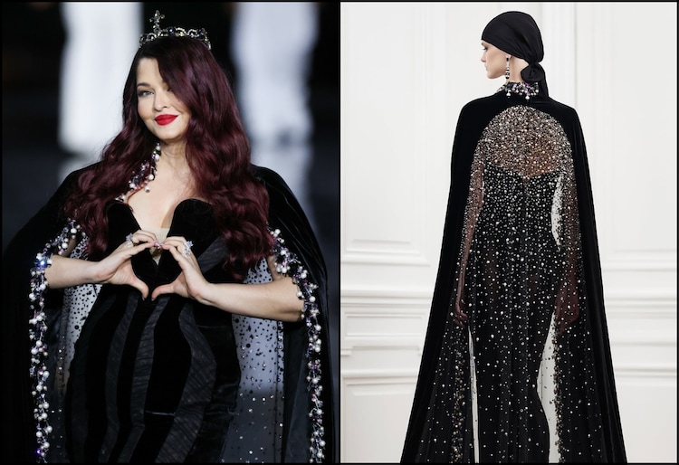 Aishwarya Rai Bachchan domina a passarela de Paris com cabelos vermelhos e vestido de capa estrelado