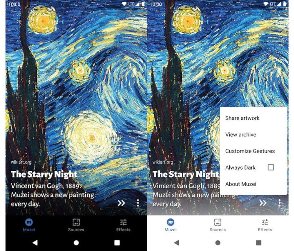 Muzei transforma a tela inicial do celular em uma espécie de galeria de arte — Foto: Reprodução/Google Play Store