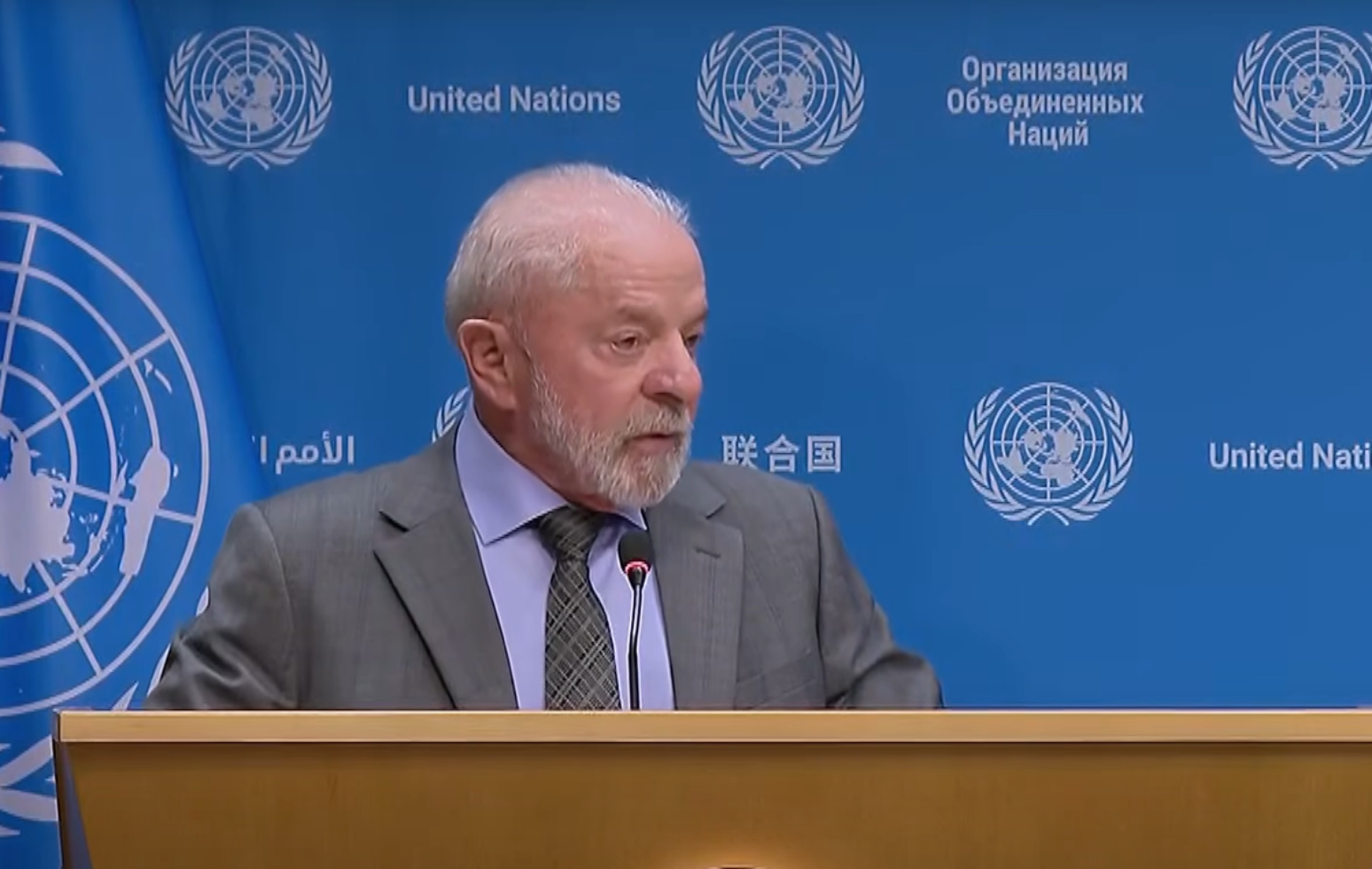 Presidente Luiz Inácio Lula da Silva (PT) em entrevista coletiva na sede da ONU, nos Estados Unidos, em 2025