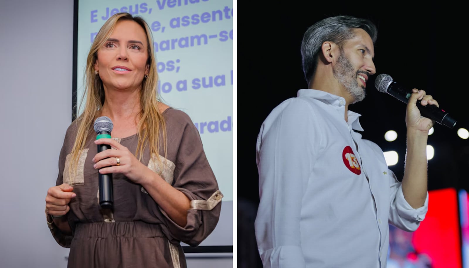 Em um eventual segundo turno, Celina tem 62% dos votos válidos contra 38% de Leandro Montagem: Luh Fiuza/VGDF - 19.07.2025 e Leandro Grass/Facebook @leandrograss - 16.09.2026