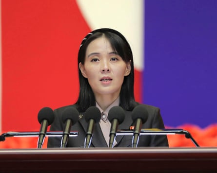 Kim Yo-jong giving a press briefing
