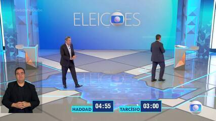 Debate SP: Tarcísio (Republicanos) e Fernando Haddad (PT) falam sobre privatização