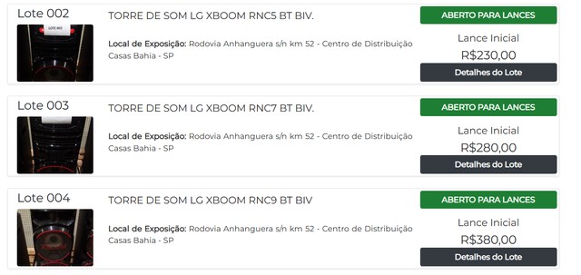 Leilão das Casas Bahia tem TVs e caixas de som a partir de R$ 607