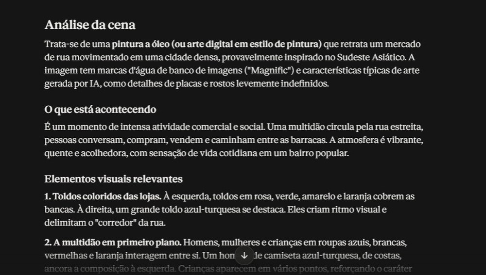 Análise detalhada do Claude em cima da imagem enviada — Foto: Diedrich Bader/TechTudo