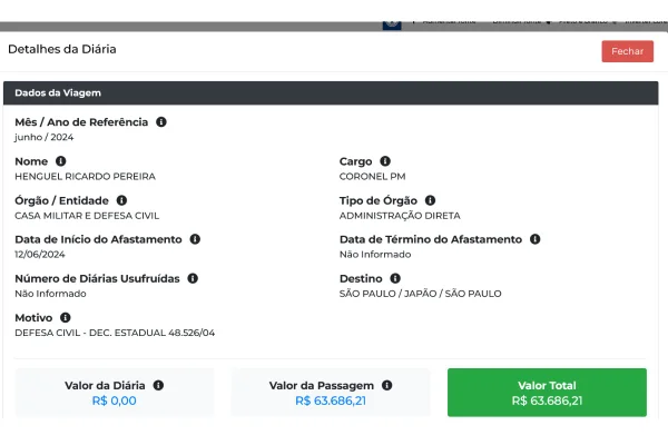 Gestão Tarcísio não explica passagens de até R$ 63 mil do nº 2 da Segurança - destaque galeria