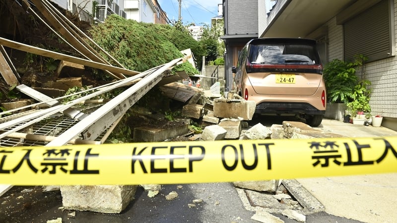 Damage to buildings following heavy rain brought by Typhoon Dujuan