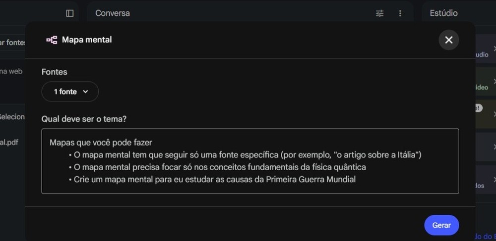 O Gemini Notebook possui uma função própria para a criação de mapas mentais — Foto: Diedrich Bader/TechTudo