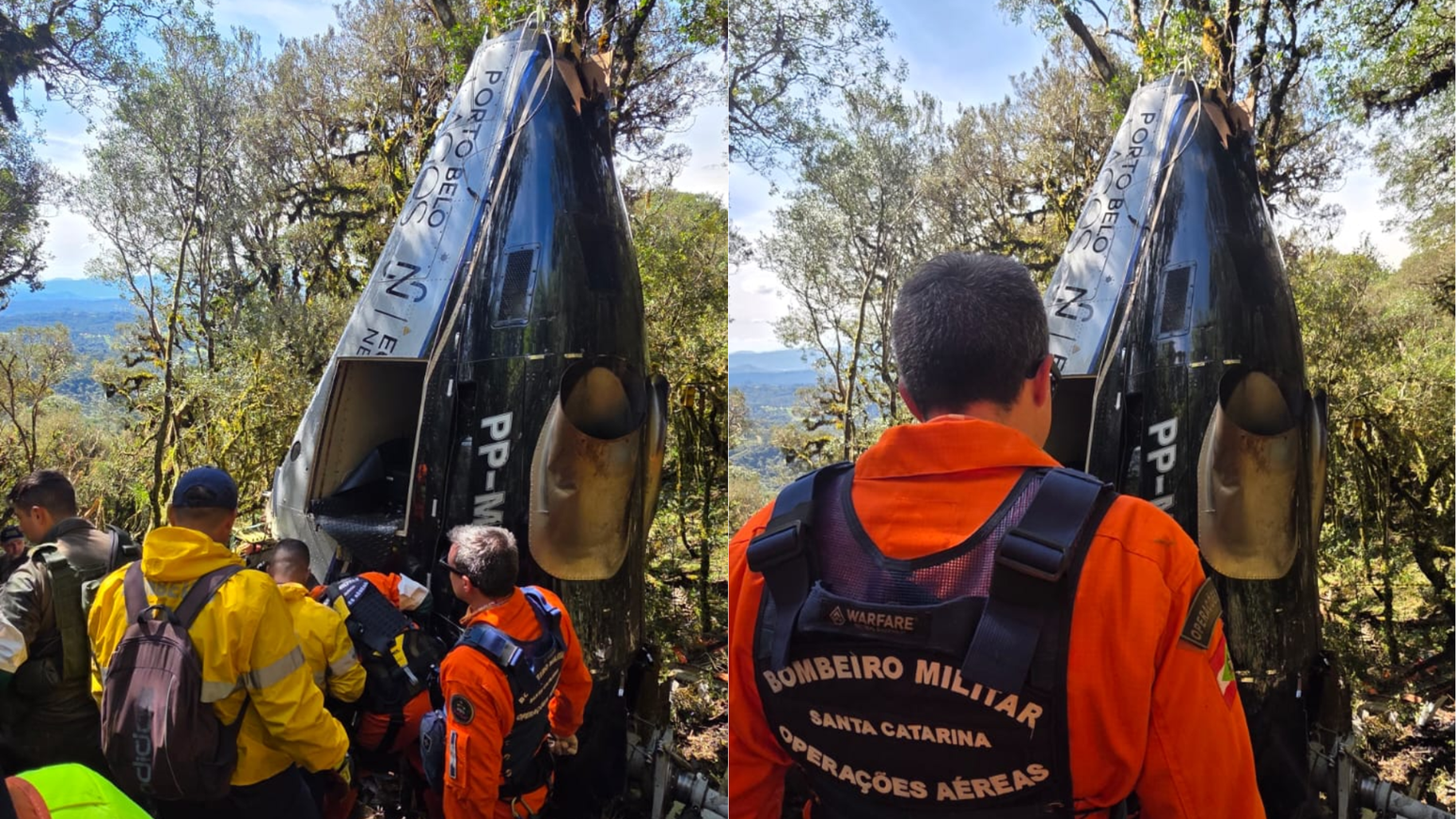 Equipes de buscam encontram helic&oacute;ptero que caiu em Santa Catarina