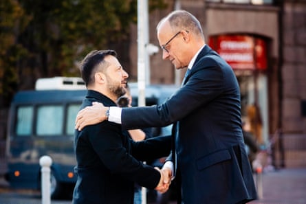 Volodymyr Zelenskyy (left) and Friedrich Merz in Kyiv on Sunday.